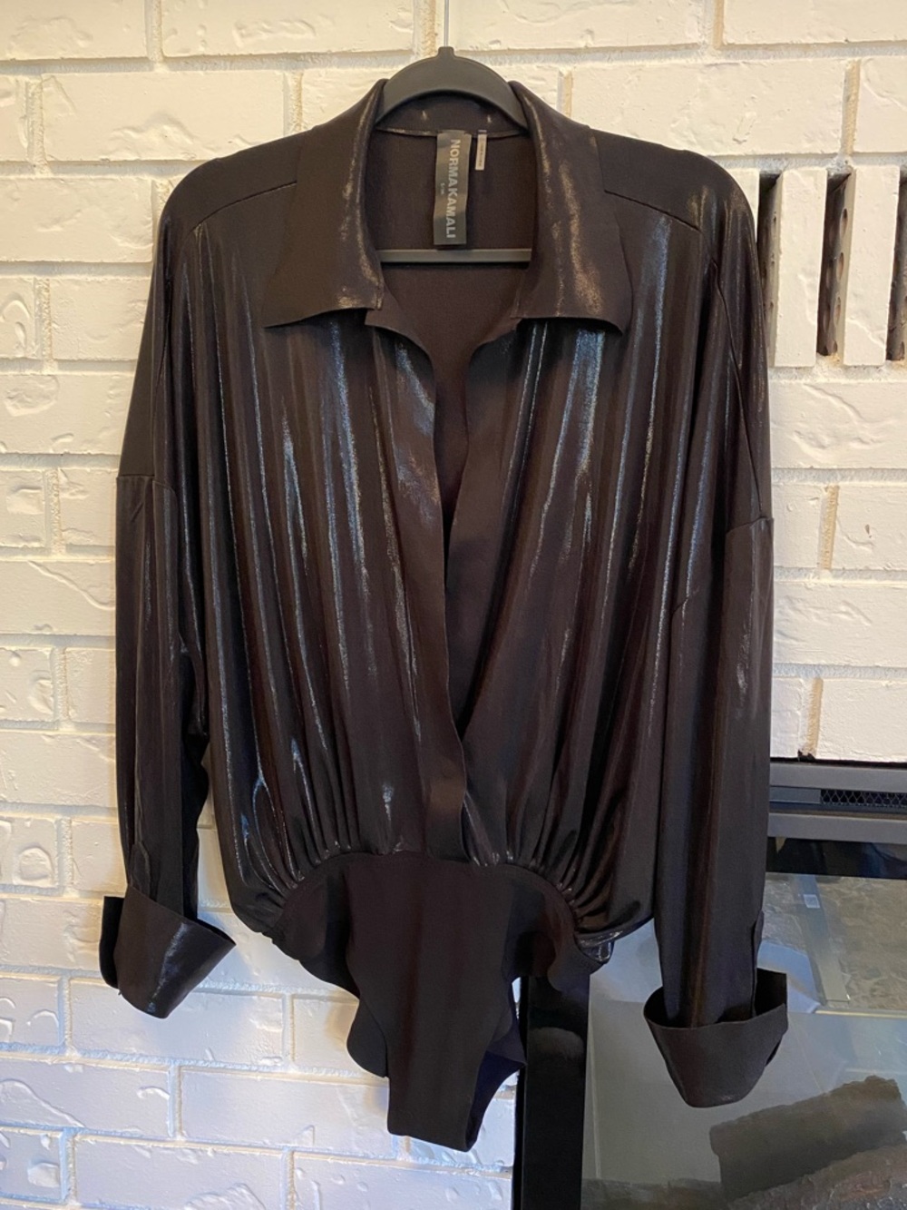 Norma Kamali NWOT Super Oversized Boyfriend Shirt Bodysuit Size Small/36